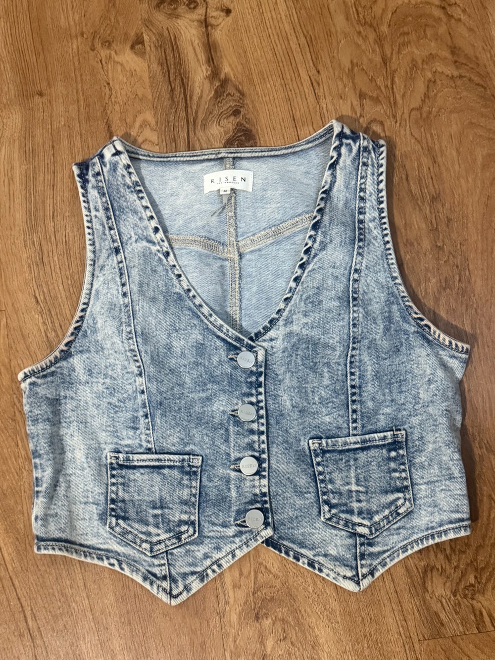Acid Wash Denim Vest with Front Pockets